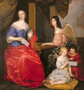 Francoise Louise (1644-1710), Herzogin von La Valliere mit ihren Kindern als Engel